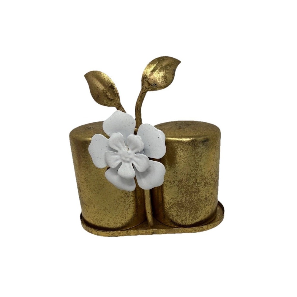 Pier 1 Imports Gold Floral Salt and Pepper Shaker Set White Flower